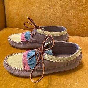 Eastland Moccasins (Tan, yellow, pink & light blue)